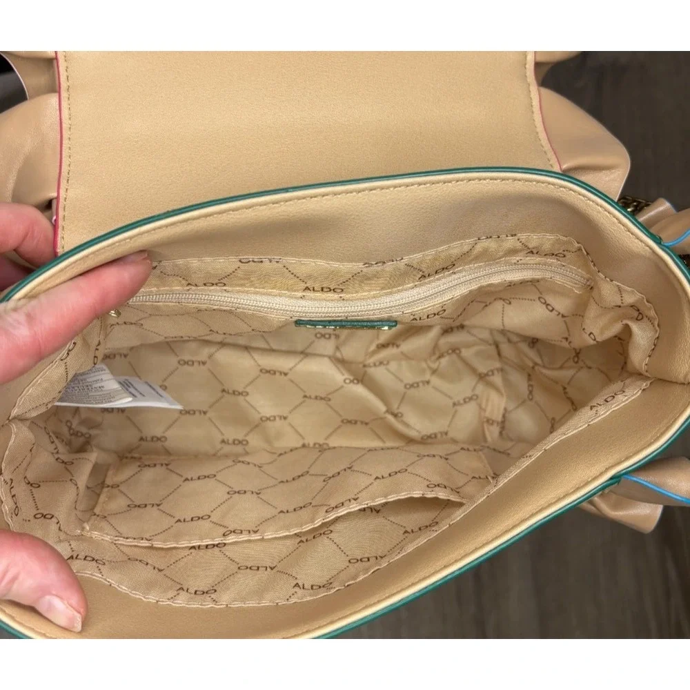 Aldo Ruffle Multicolor‎ Handbag Purse Tan Adjustable Strap Handheld Crossbody